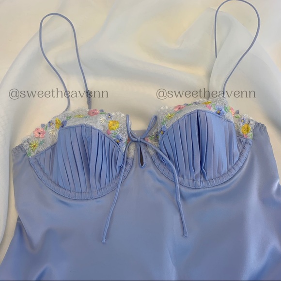 Paloma Slip Dress For Love & Lemons Blue Floral Silk - Picture 4 of 6